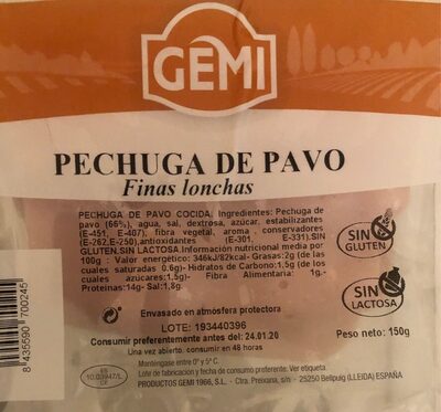 Foto de Pechuga de Pavo Finas Lonchas