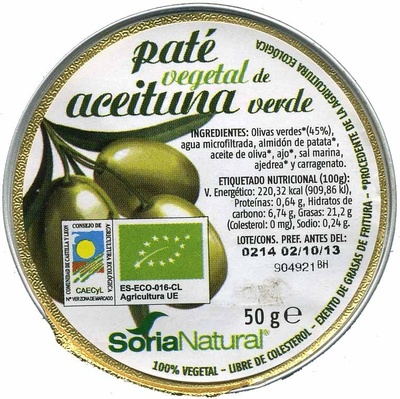 Foto de Paté vegetal de aceitunas ecológico