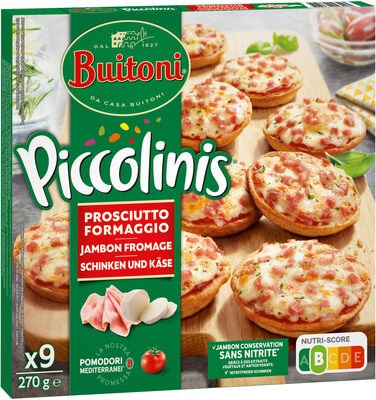 Foto de BUITONI PICCOLINIS mini-pizzas surgelées Jambon Fromage 270 g (9 pièces)