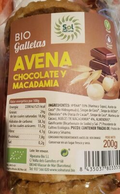 Foto de Bio Galletas Avena cjocolate y Macadamia