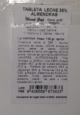 Foto de Tableta leche 35% almendras