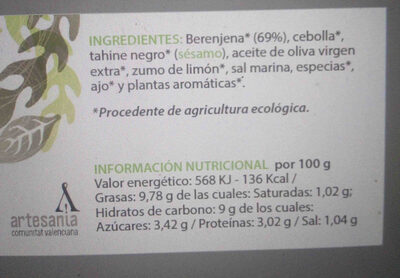 Foto de Paté vegetal ecológico Berenjena con tahine negro y comino