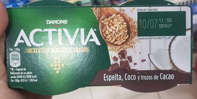 Foto de Activia Fibras Espelta, Coco y trozos de cacao
