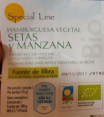 Foto de Bio hamburguesa vegetal de setas y manzana sin gluten ecológica