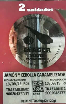 Foto de Burger meat vacuno cerdo , jamón y cebolla caramelizada