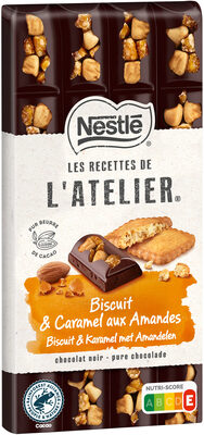 Foto de NESTLE L'ATELIER Tablette Chocolat noir biscuit caramel amandes - 170g