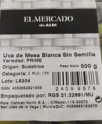 Foto de Uva de mesa blanca sin semilla