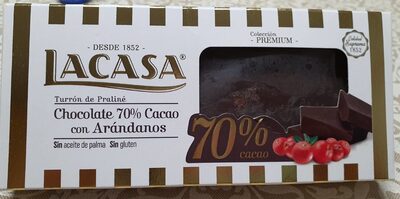 Foto de Turrón de praliné con chocolate 70% cacao con arándanos