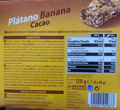 Foto de BARRITAS BANANA CACAO