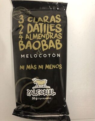 Foto de 3 claras, 2 dátiles, 4 almendras, baobab y melocotón