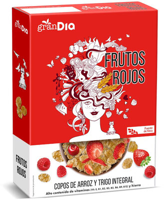 Foto de Cereales copos de arroz y trigo integral con frutos rojos