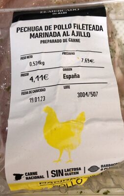 Foto de Pechuga de pollo fileteada marinada al ajillo