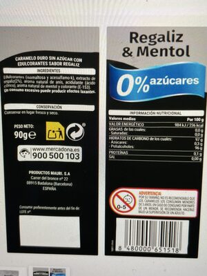 Foto de Caramelos de regaliz sabor mentol sin azúcares