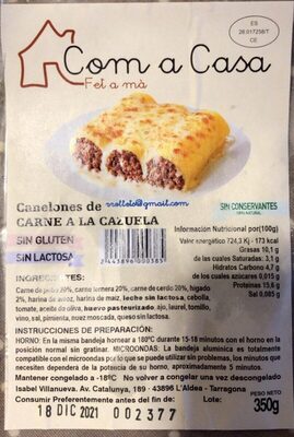 Foto de Canelones de carne a la cazuela