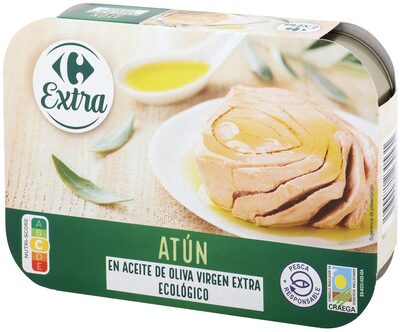 Foto de Thon listao à l'huile d'olive vierge extra biologique. Pêche à la canne