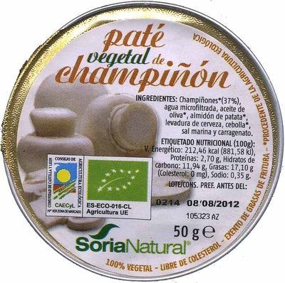 Foto de Paté vegetal ecológico con champiñones
