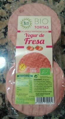 Foto de tortas de arroz bañadas con yogur de fresa