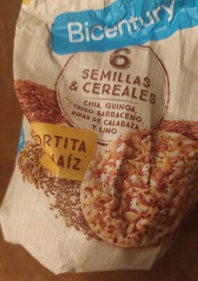 Foto de 6 semillas y cereales. Tortita de maiz