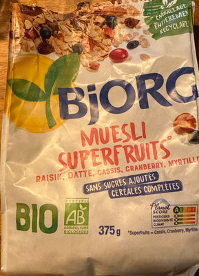 Foto de Muesli Superfruits Raisins, cassis, cranberry, myrtille