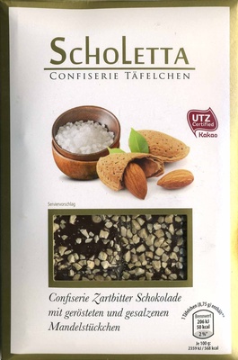 Foto de Zarbitter Schokolade mit gerösteten und gesalzenen Mandelstückchen