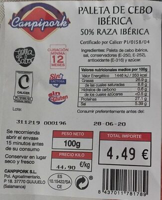 Foto de Paleta de cebo ibérica 50% raza ibérica