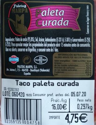 Foto de Taco paleta curada