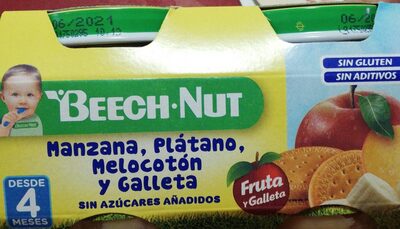 Foto de Manzana, plátano, melocotón y galleta