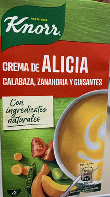 Foto de Crema de Alicia con calabaza, zanahoria y guisantes